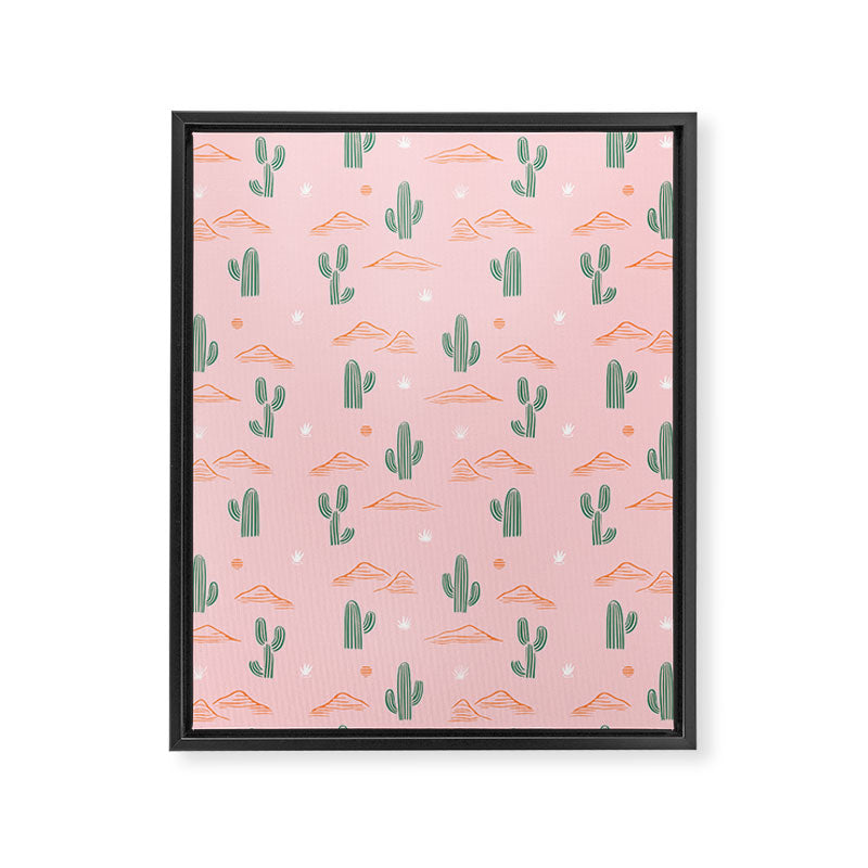 Retro hand drawn cactus plant pattern Framed Canvas Print Gallery Image 8