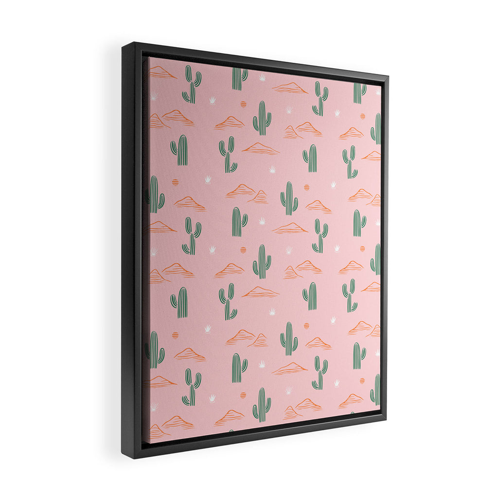 Retro hand drawn cactus plant pattern Framed Canvas Print Gallery Image 2