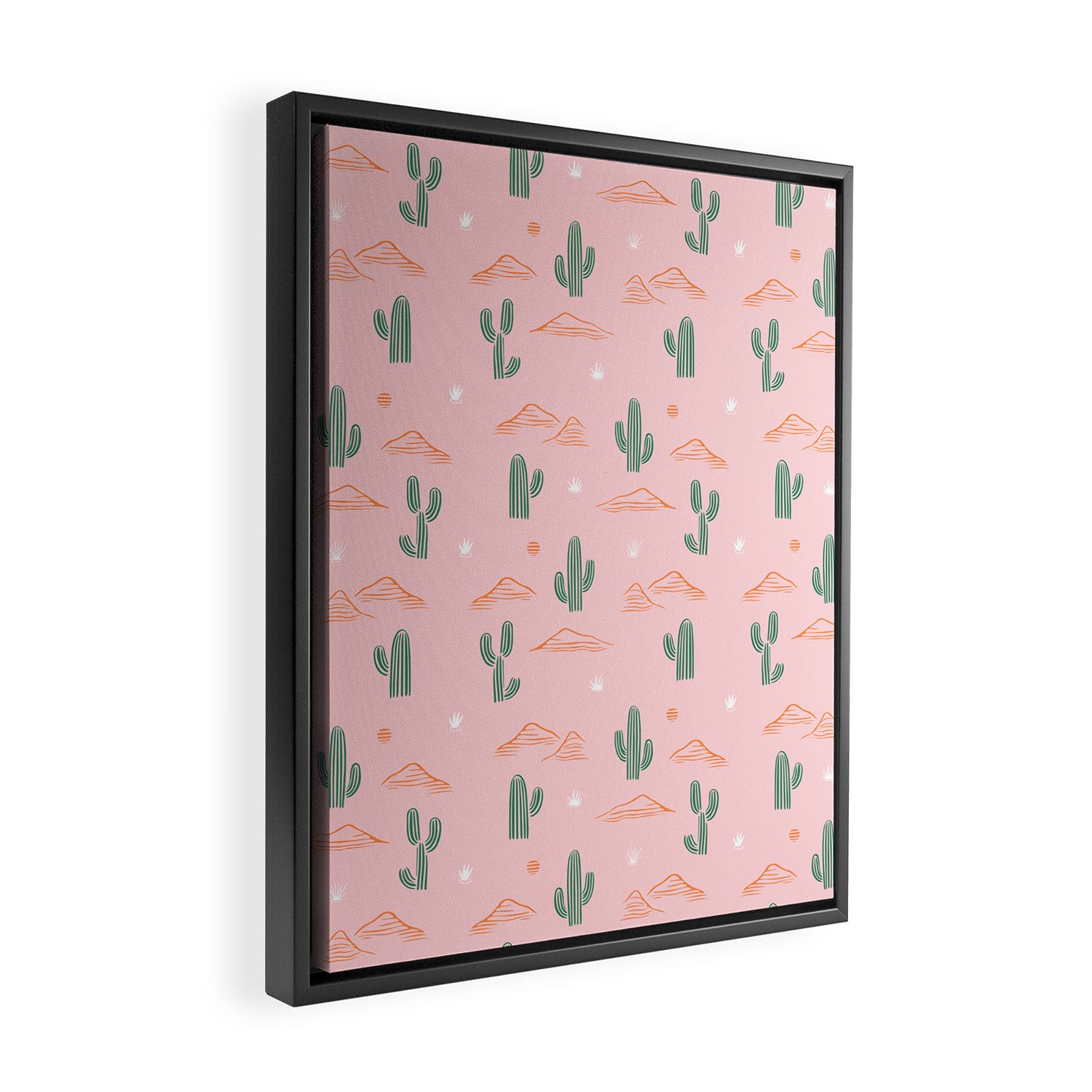Retro hand drawn cactus plant pattern Framed Canvas Print Gallery Image 2