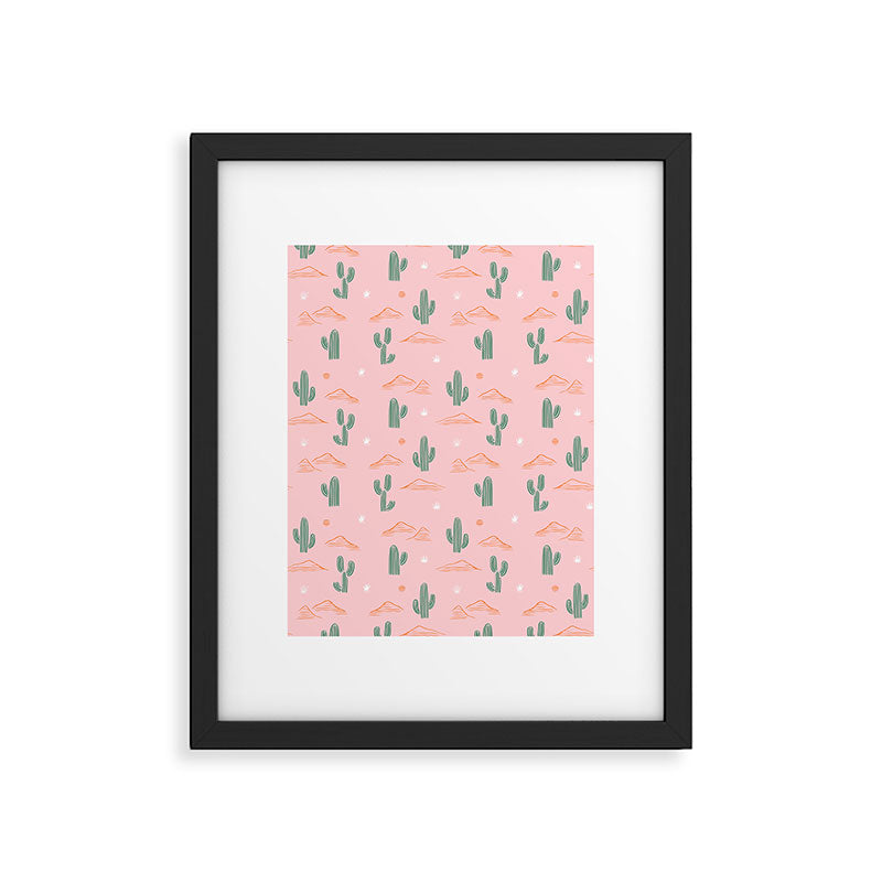 Retro hand drawn cactus plant pattern Framed Art Print Gallery Image 6