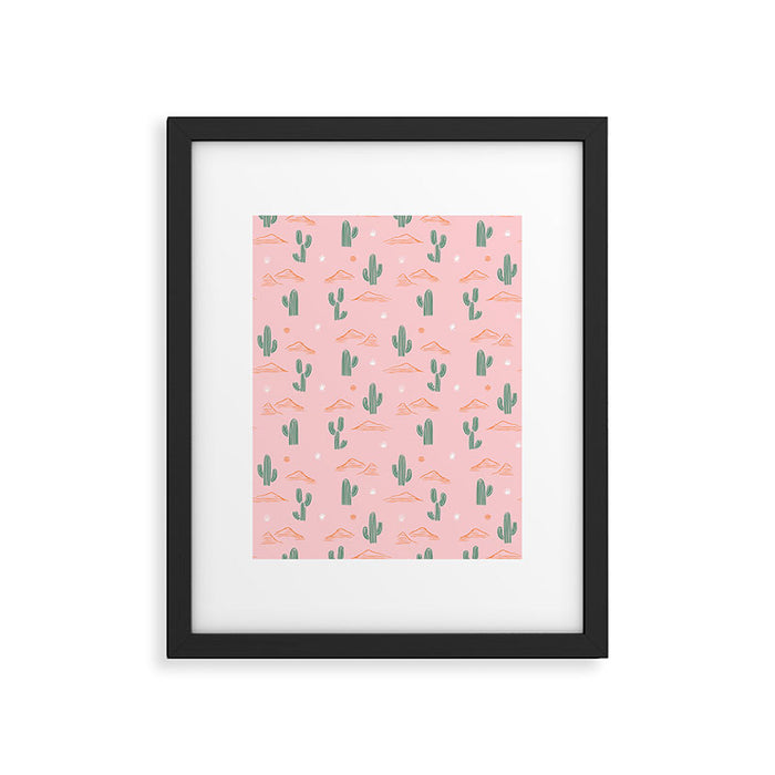 Retro hand drawn cactus plant pattern Framed Art Print Gallery Image 1