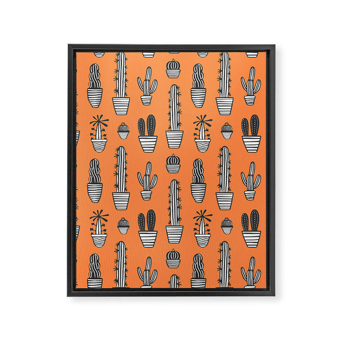 Retro hand drawn cactus plant pattern Framed Canvas Print Gallery Image 1