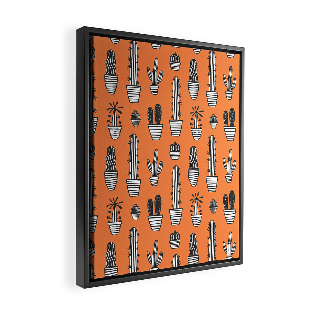 Retro hand drawn cactus plant pattern Framed Canvas Print Gallery Image 2