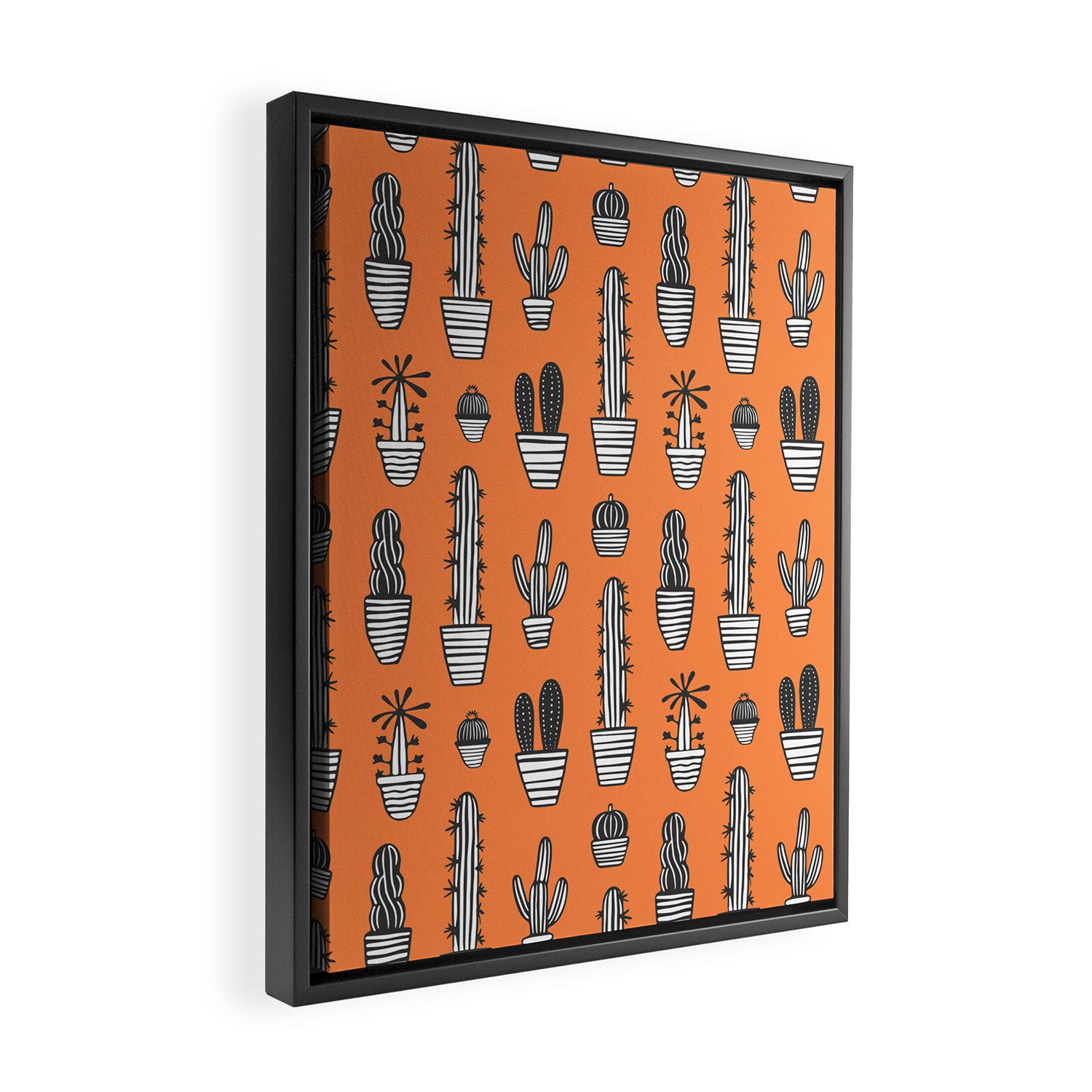 Retro hand drawn cactus plant pattern Framed Canvas Print Gallery Image 2