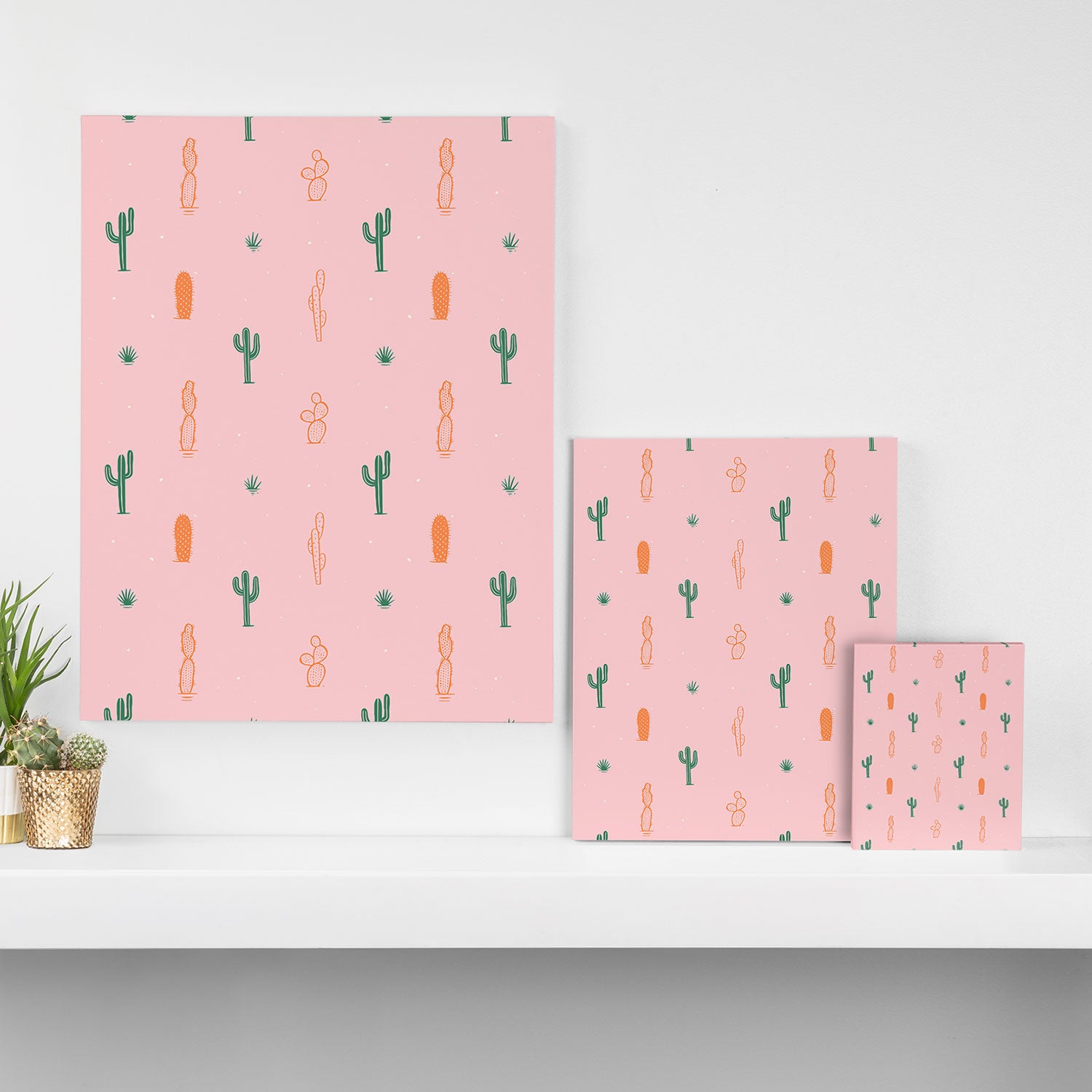 Retro hand drawn cactus plant pattern Canvas Print Gallery Image 3