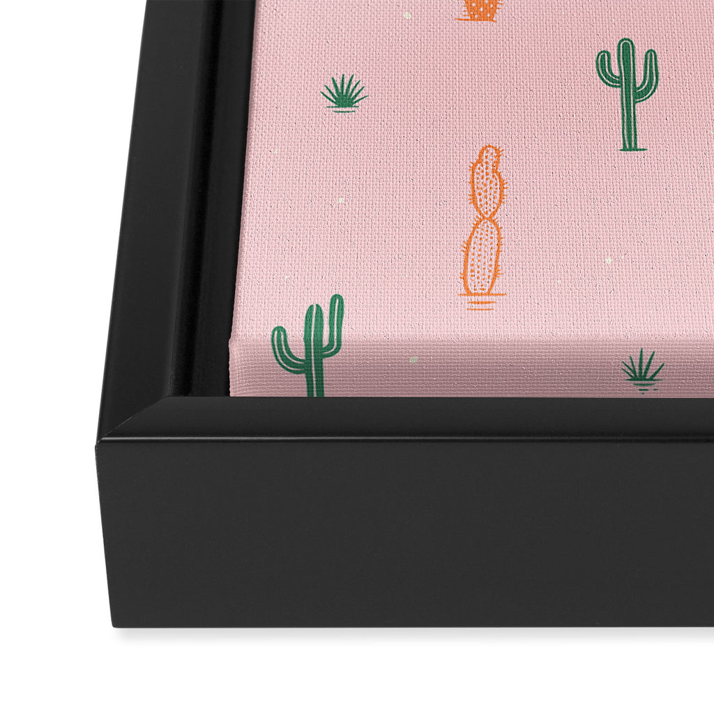 Retro hand drawn cactus plant pattern Framed Canvas Print Gallery Image 3