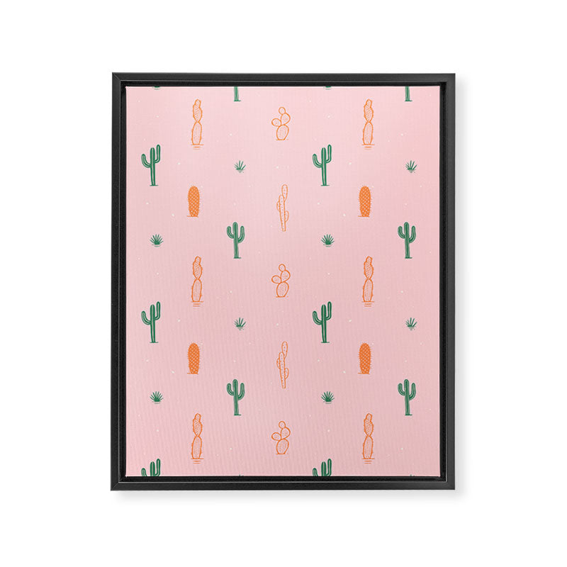 Retro hand drawn cactus plant pattern Framed Canvas Print Gallery Image 8