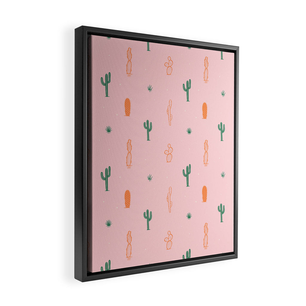 Retro hand drawn cactus plant pattern Framed Canvas Print Gallery Image 2