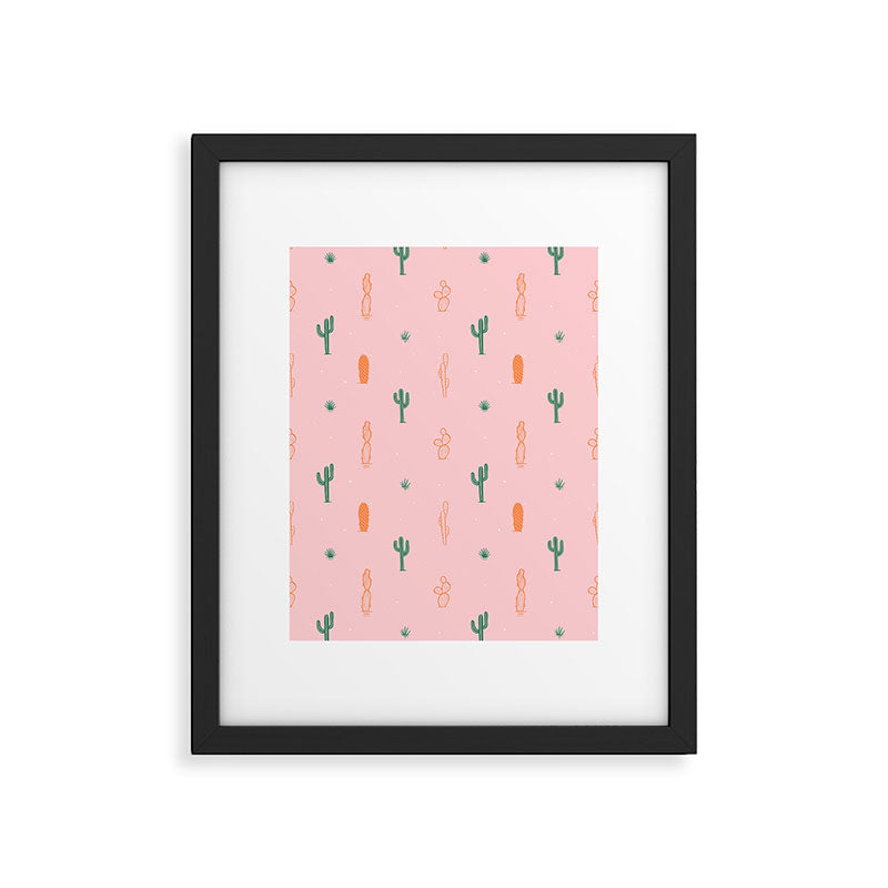 Retro hand drawn cactus plant pattern Framed Art Print Gallery Image 6