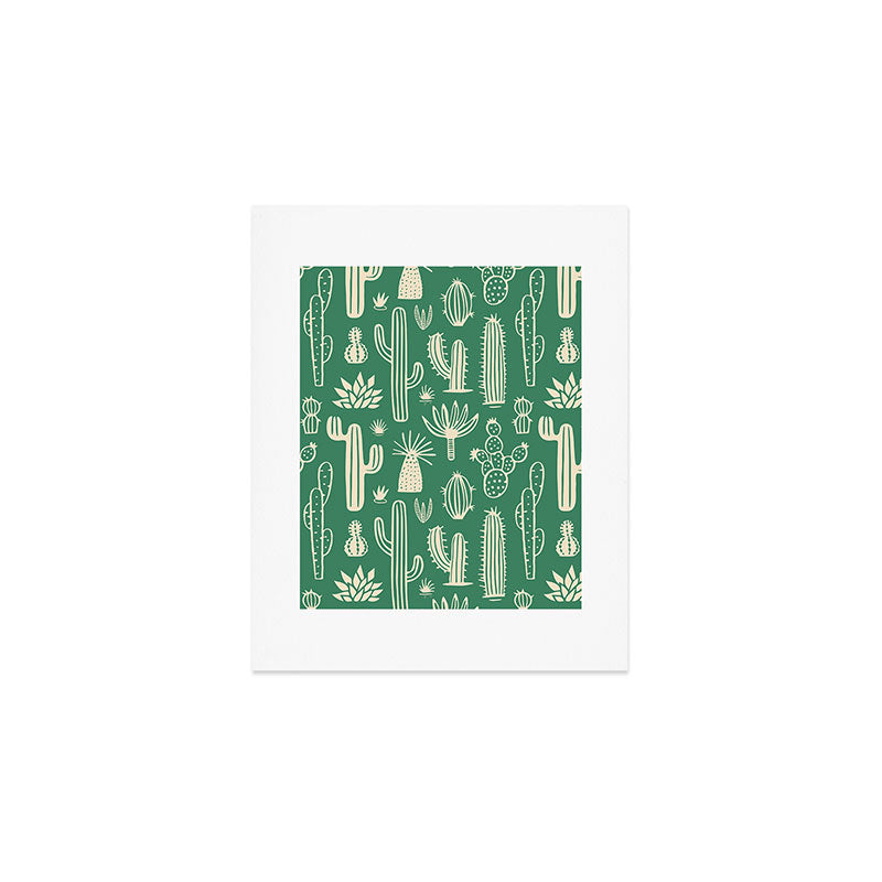 Retro hand drawn cactus plant pattern Art Print Gallery Image 1