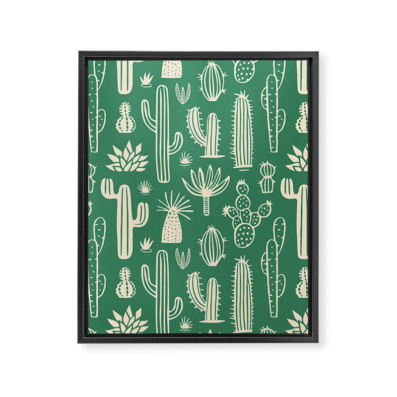 Retro hand drawn cactus plant pattern Framed Canvas Print Gallery Image 8