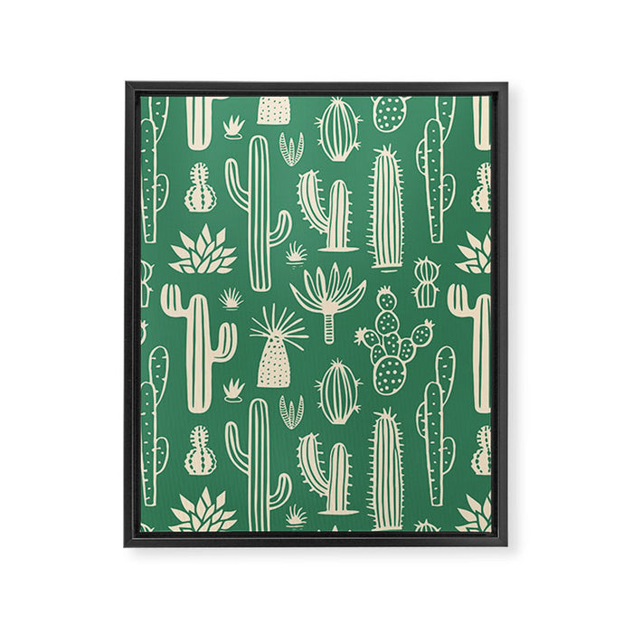 Retro hand drawn cactus plant pattern Framed Canvas Print Gallery Image 1