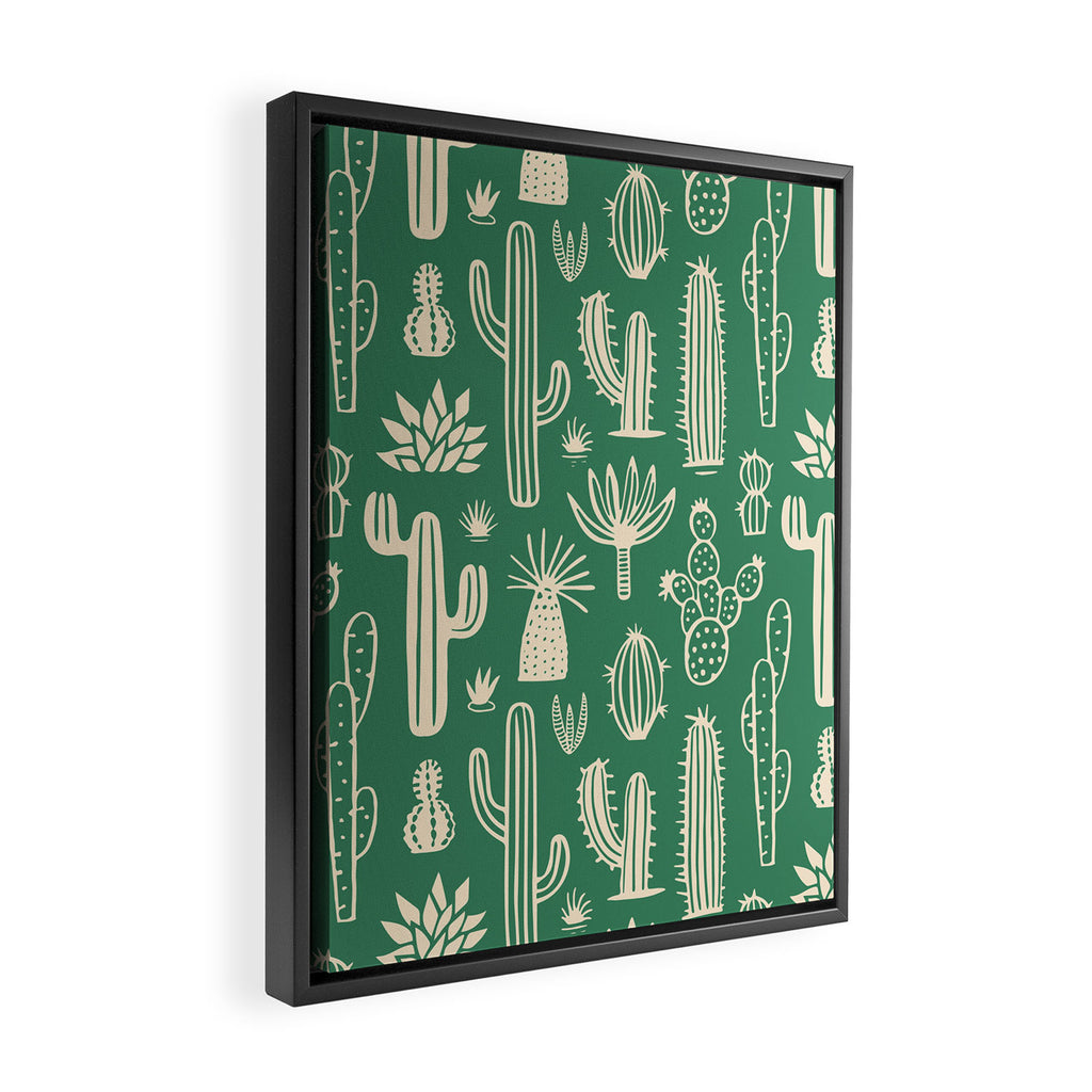 Retro hand drawn cactus plant pattern Framed Canvas Print Gallery Image 2