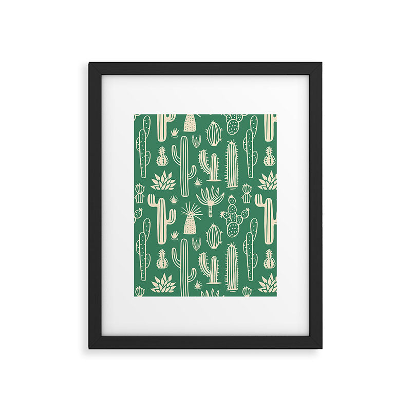 Retro hand drawn cactus plant pattern Framed Art Print Gallery Image 6