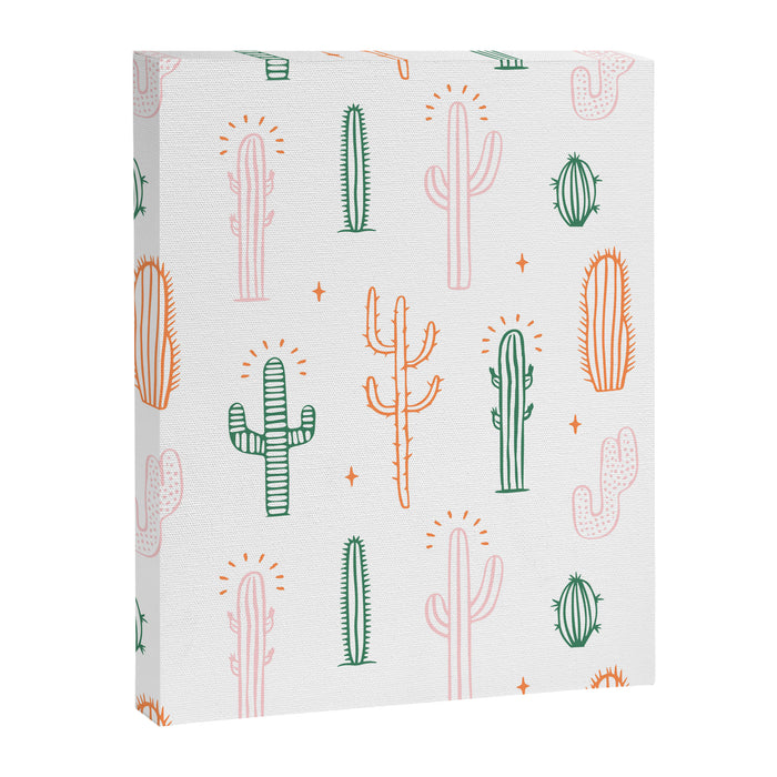Retro hand drawn cactus plant pattern Canvas Print Gallery Image 1