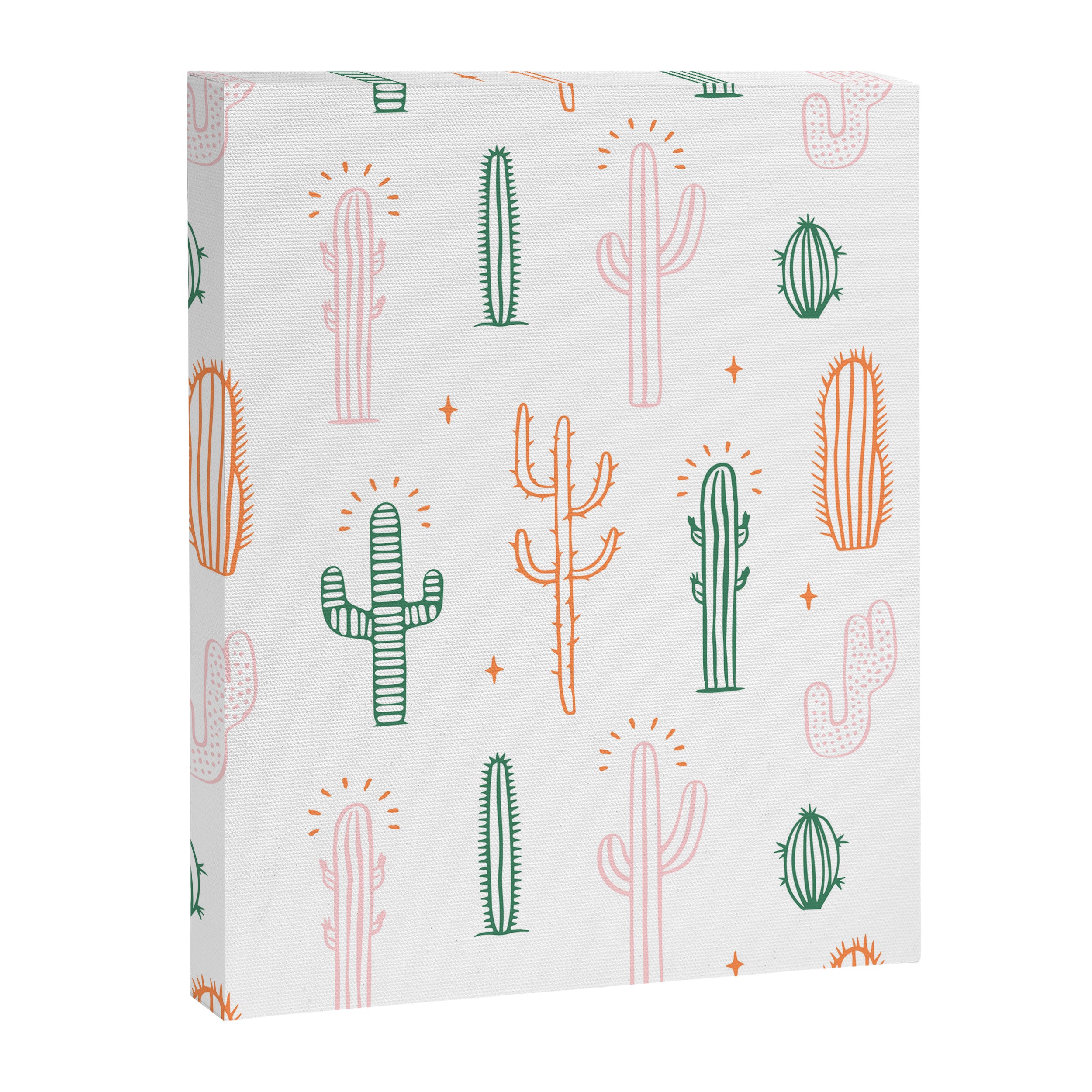 Retro hand drawn cactus plant pattern Canvas Print Gallery Image 8