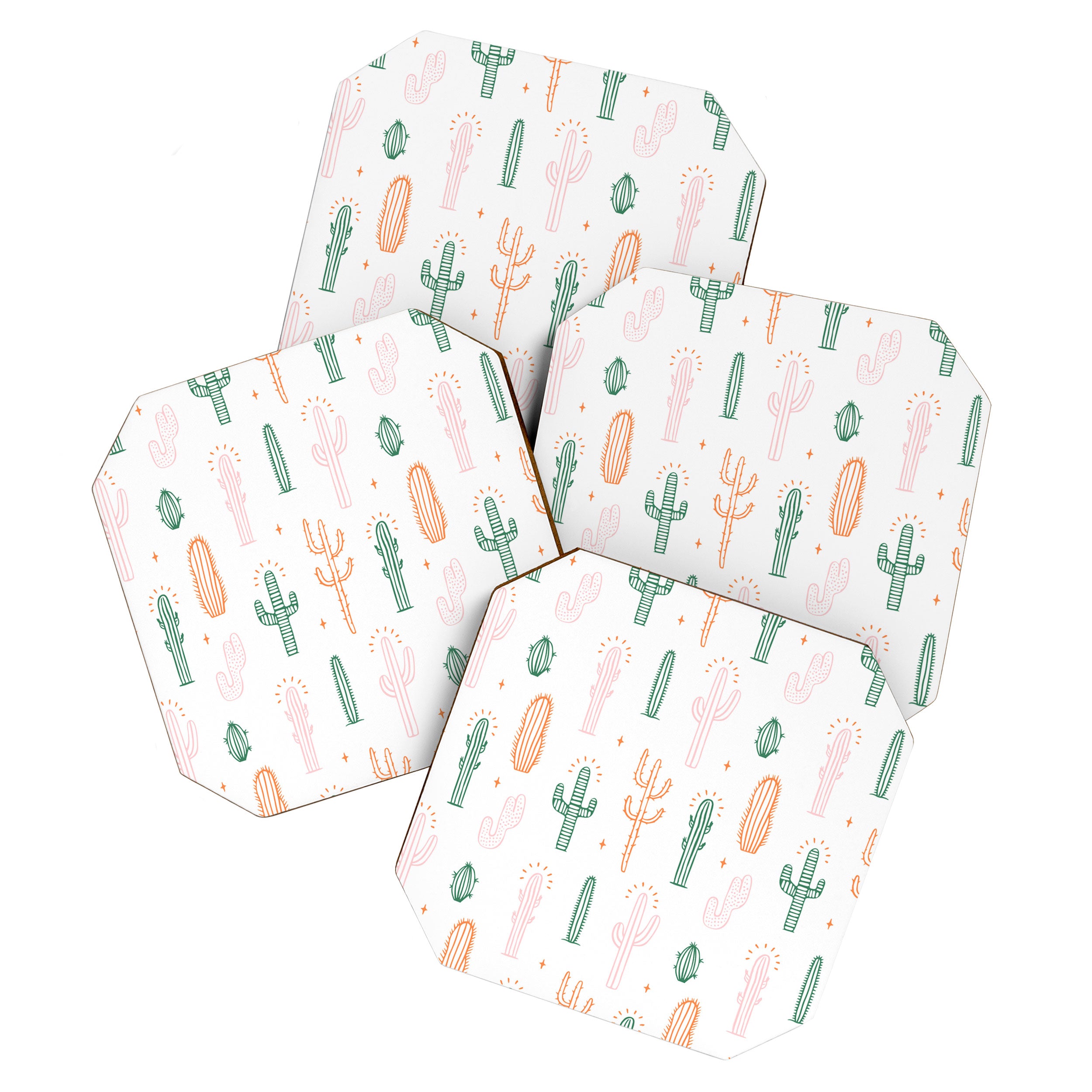Retro hand drawn cactus plant pattern Coaster Gallery Image 1