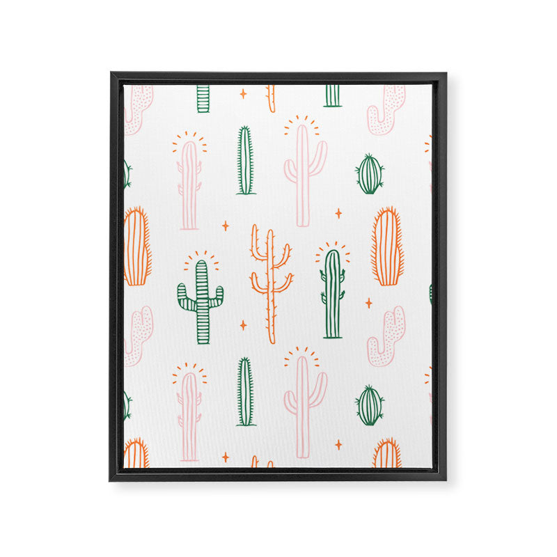 Retro hand drawn cactus plant pattern Framed Canvas Print Gallery Image 8
