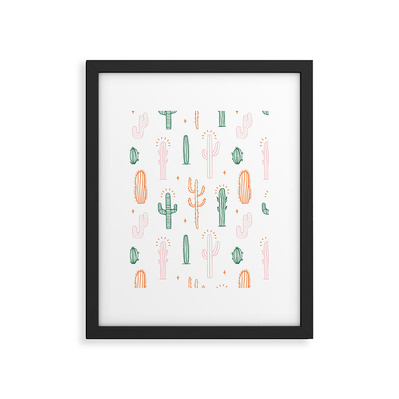 Retro hand drawn cactus plant pattern Framed Art Print Gallery Image 6