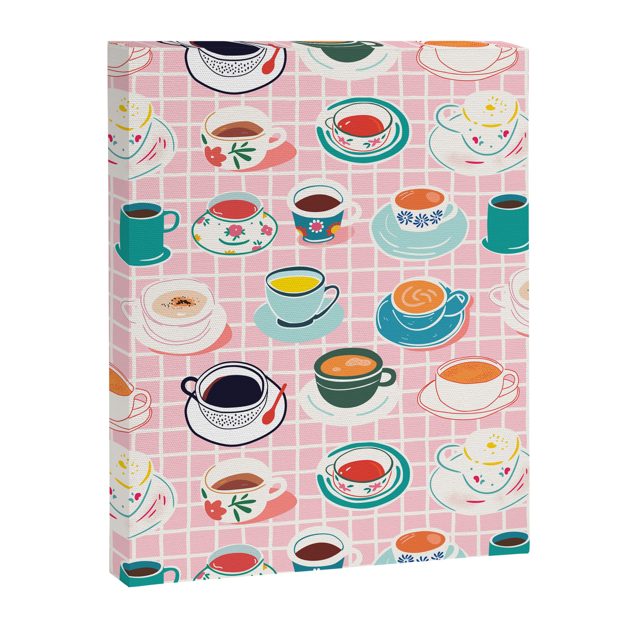 Retro hand drawn coffee tea cup pattern Canvas Print Gallery Image 8