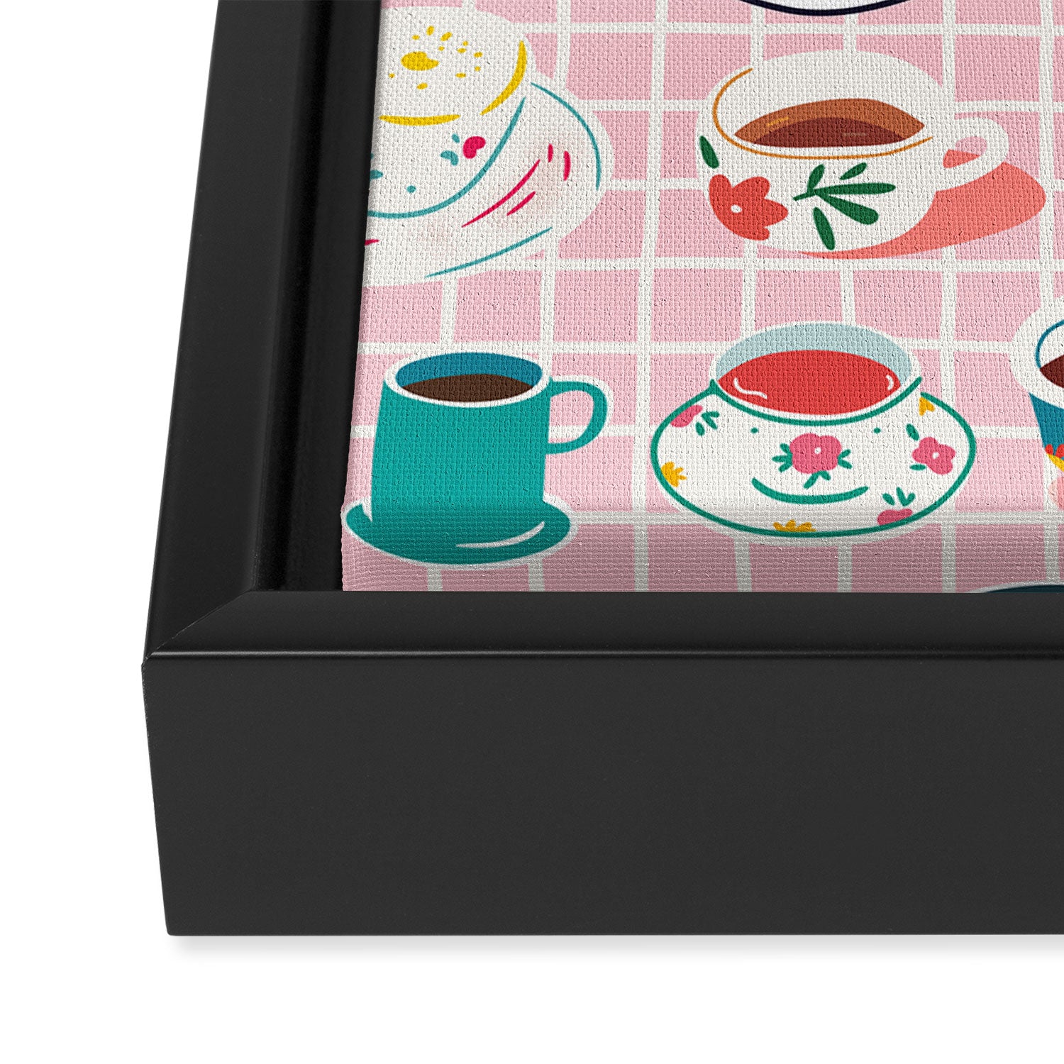 Retro hand drawn coffee tea cup pattern Framed Canvas Print Gallery Image 3