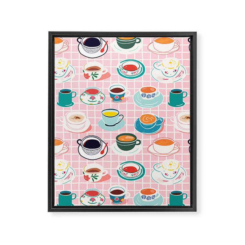 Retro hand drawn coffee tea cup pattern Framed Canvas Print Gallery Image 8