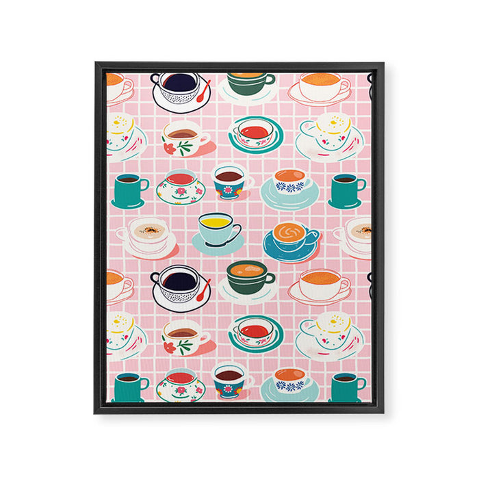 Retro hand drawn coffee tea cup pattern Framed Canvas Print Gallery Image 1