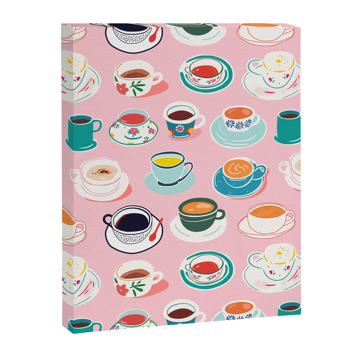 Retro hand drawn coffee tea cup pattern Canvas Print Gallery Image 1