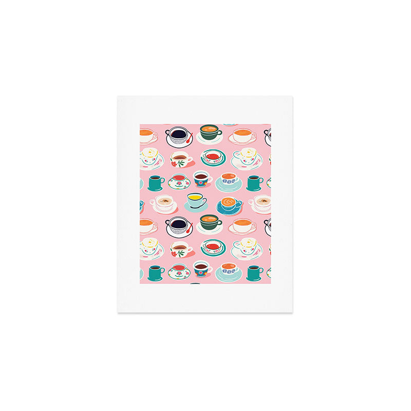 Retro hand drawn coffee tea cup pattern Art Print Gallery Image 1