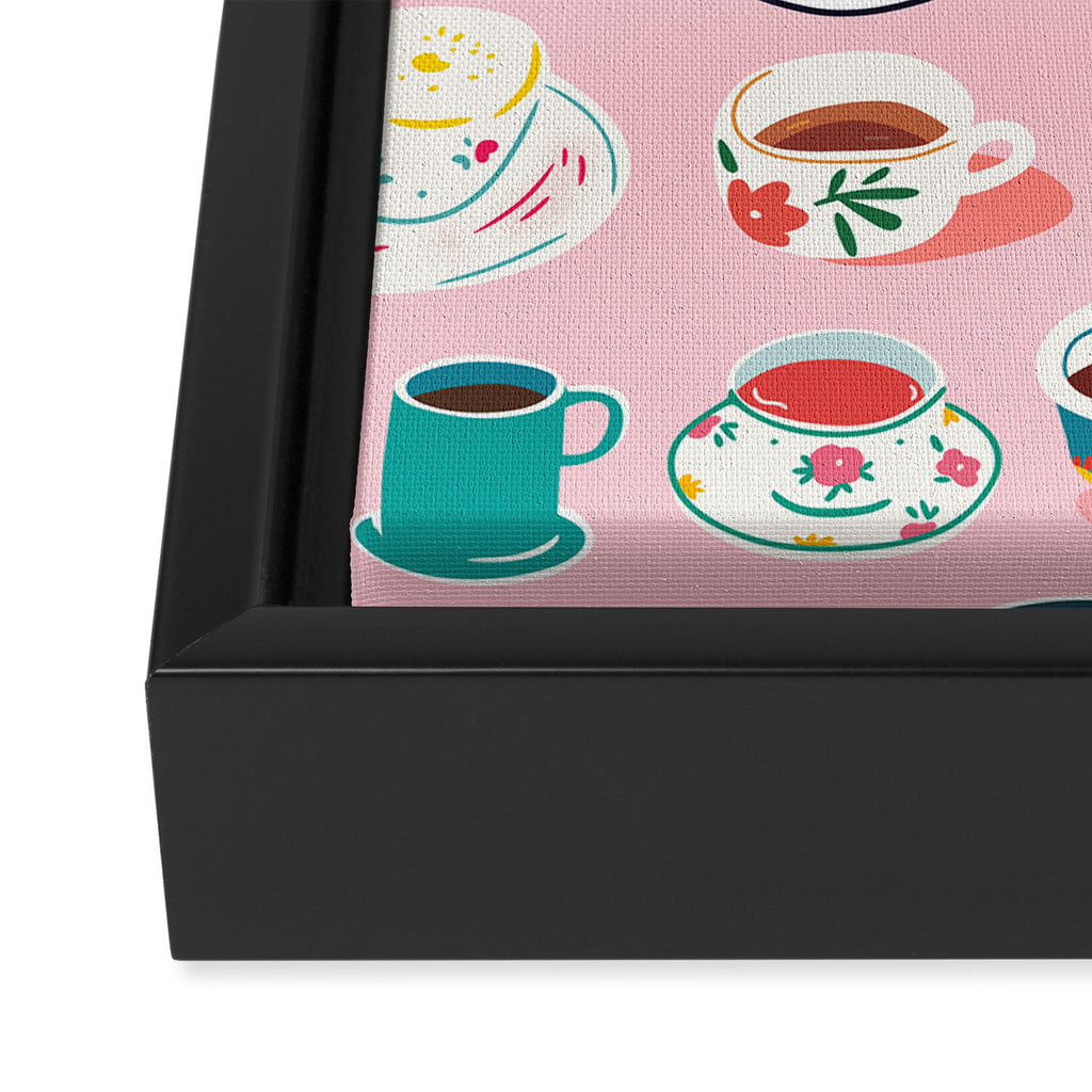 Retro hand drawn coffee tea cup pattern Framed Canvas Print Gallery Image 3