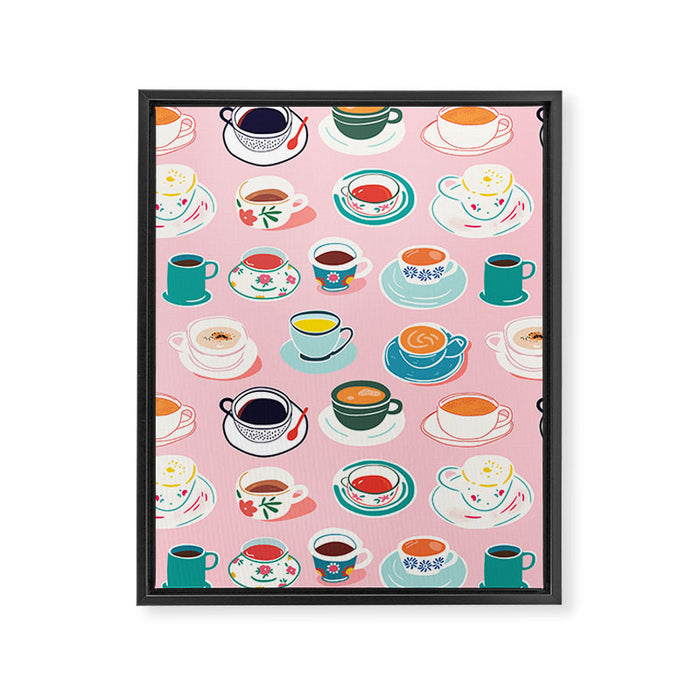 Retro hand drawn coffee tea cup pattern Framed Canvas Print Gallery Image 1