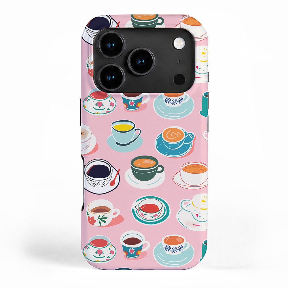 Retro hand drawn coffee tea cup pattern iPhone Case Gallery Image 1