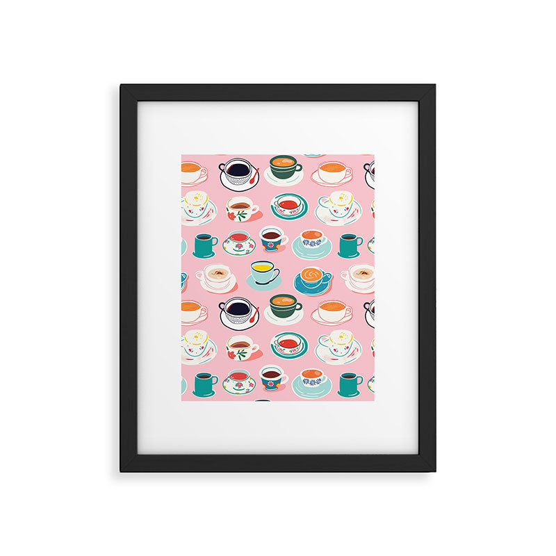 Retro hand drawn coffee tea cup pattern Framed Art Print Gallery Image 6