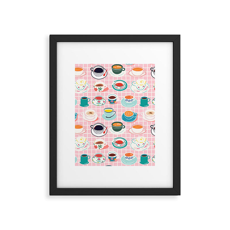 Retro hand drawn coffee tea cup pattern Framed Art Print Gallery Image 6