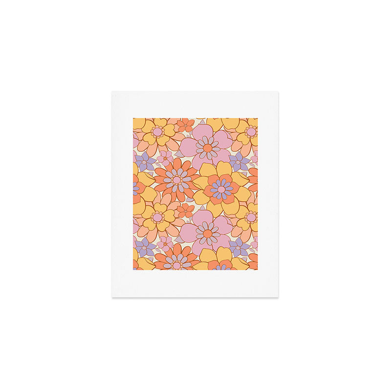 Retro hand drawn flower art pattern Art Print Gallery Image 1
