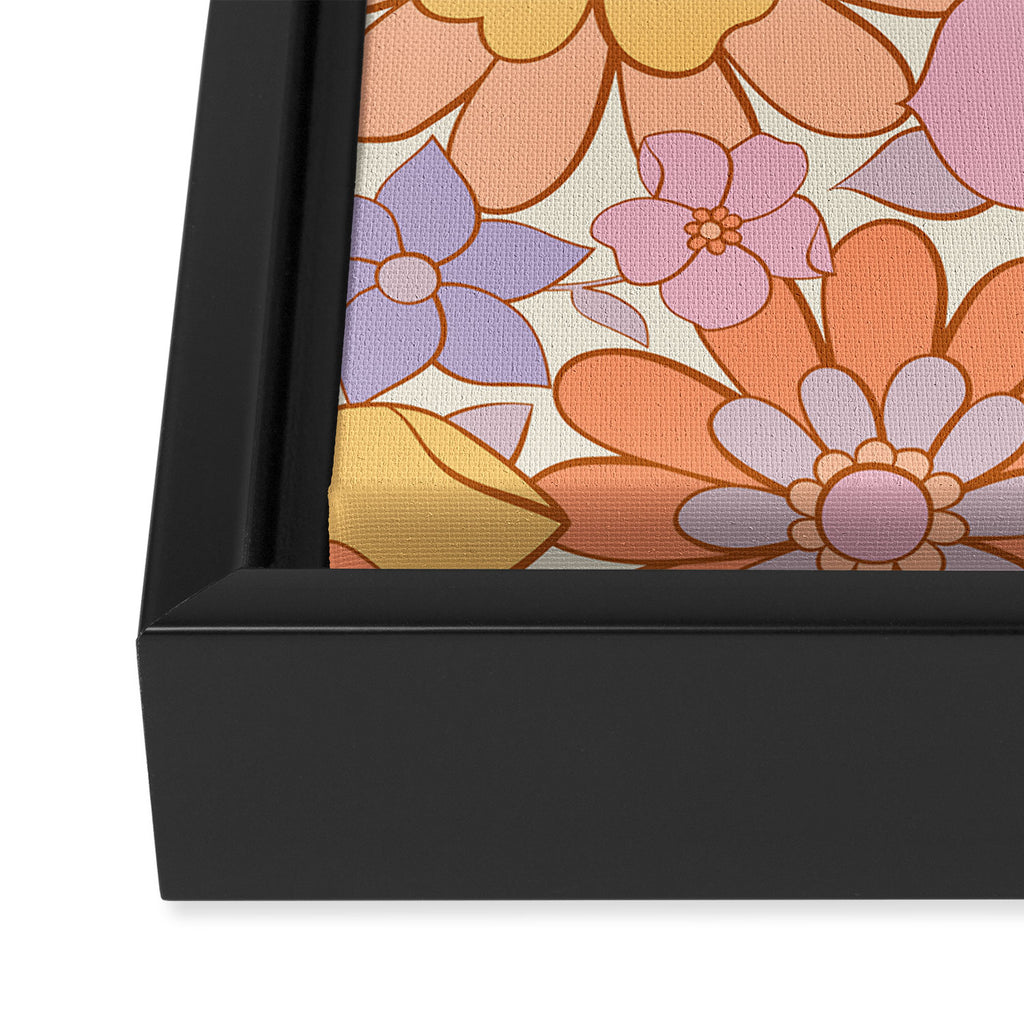 Retro hand drawn flower art pattern Framed Canvas Print Gallery Image 3