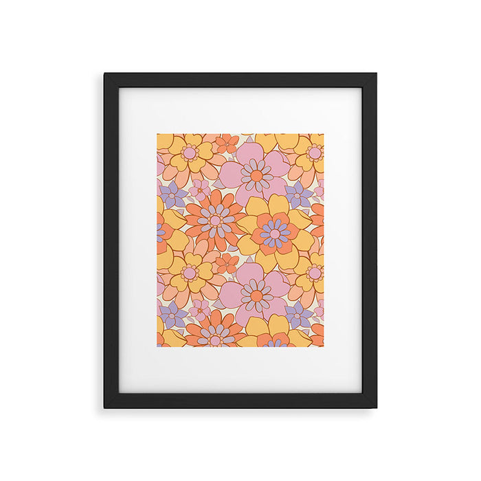 Retro hand drawn flower art pattern Framed Art Print Gallery Image 1
