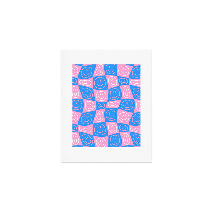 Retro happy face checkered pattern Art Print Gallery Image 1
