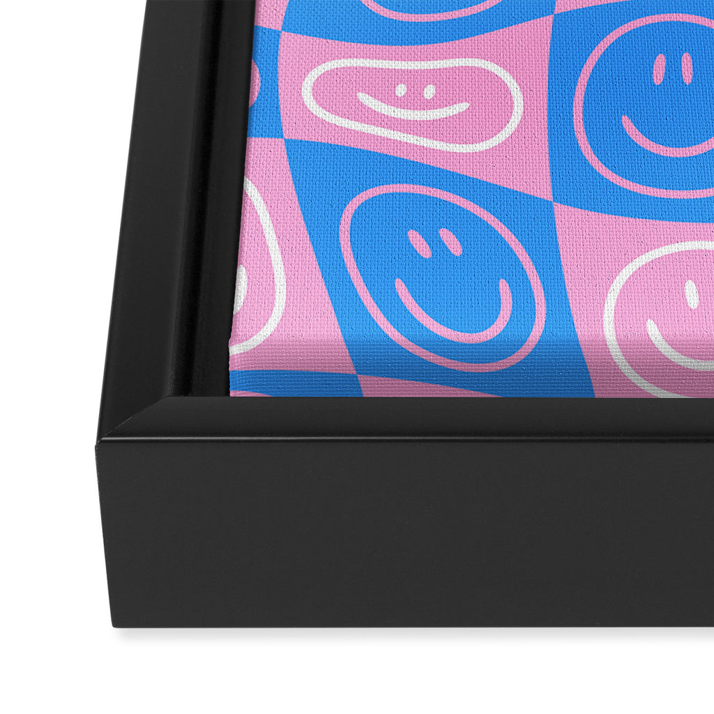 Retro happy face checkered pattern Framed Canvas Print Gallery Image 3