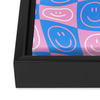 Retro happy face checkered pattern Framed Canvas Print Gallery Image 3