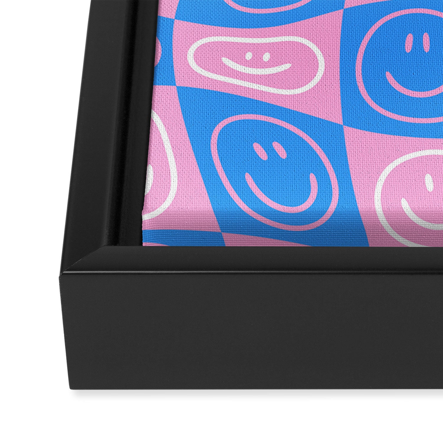 Retro happy face checkered pattern Framed Canvas Print Gallery Image 3