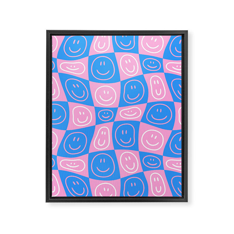 Retro happy face checkered pattern Framed Canvas Print Gallery Image 8