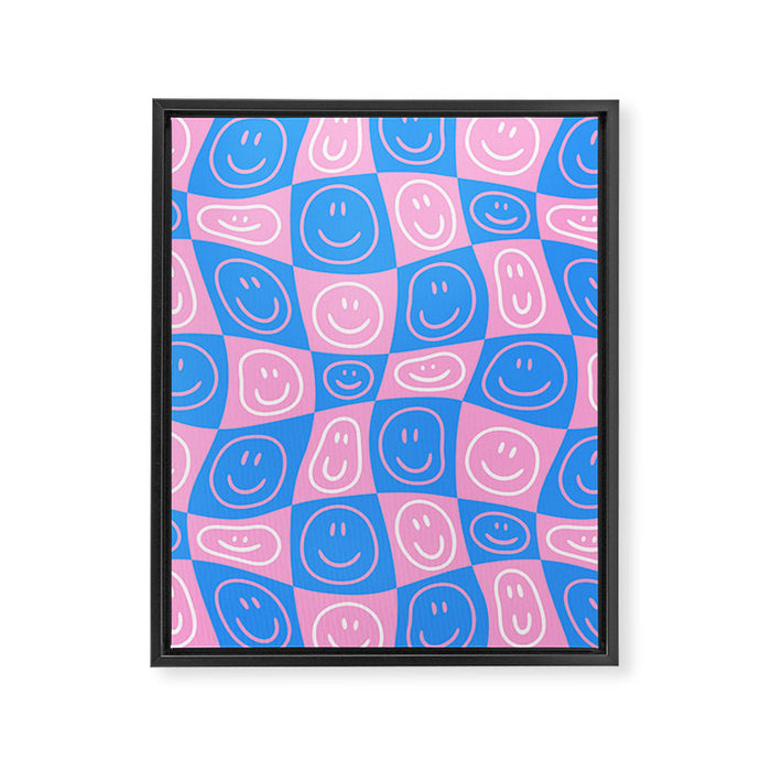 Retro happy face checkered pattern Framed Canvas Print Gallery Image 1