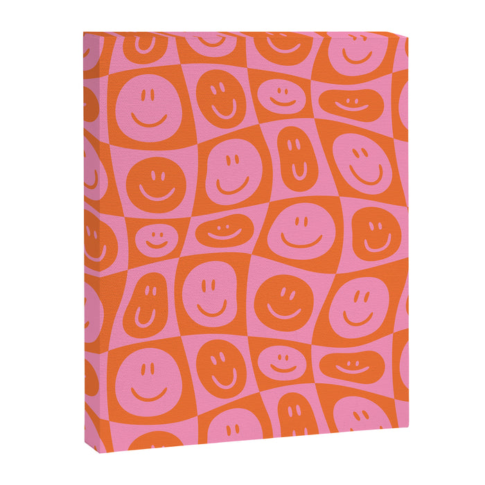 Retro happy face checkered pattern Canvas Print Gallery Image 1