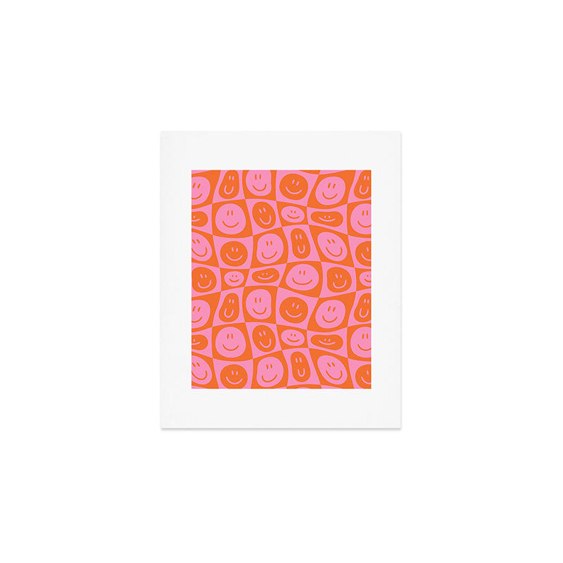 Retro happy face checkered pattern Art Print Gallery Image 1