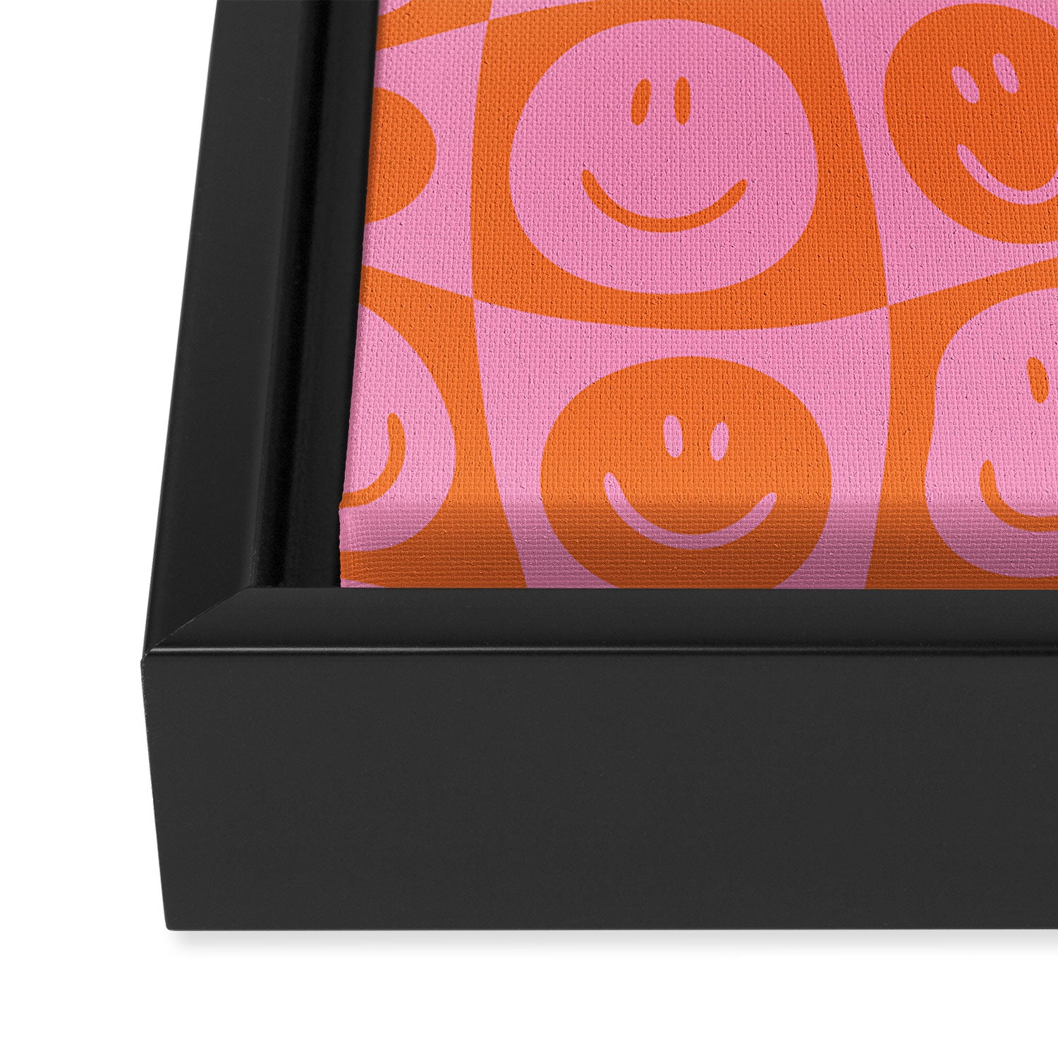Retro happy face checkered pattern Framed Canvas Print Gallery Image 3