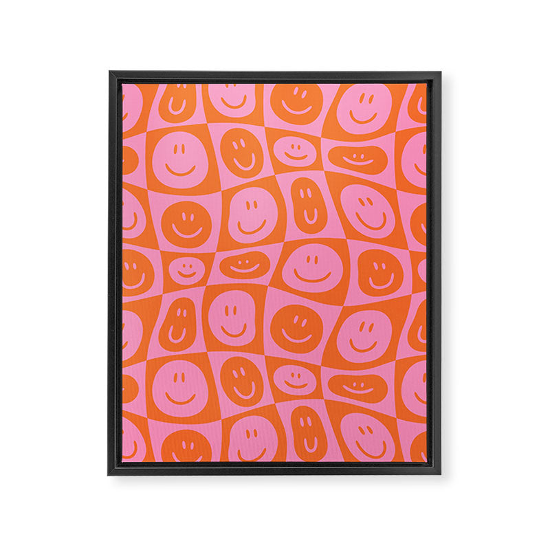 Retro happy face checkered pattern Framed Canvas Print Gallery Image 8