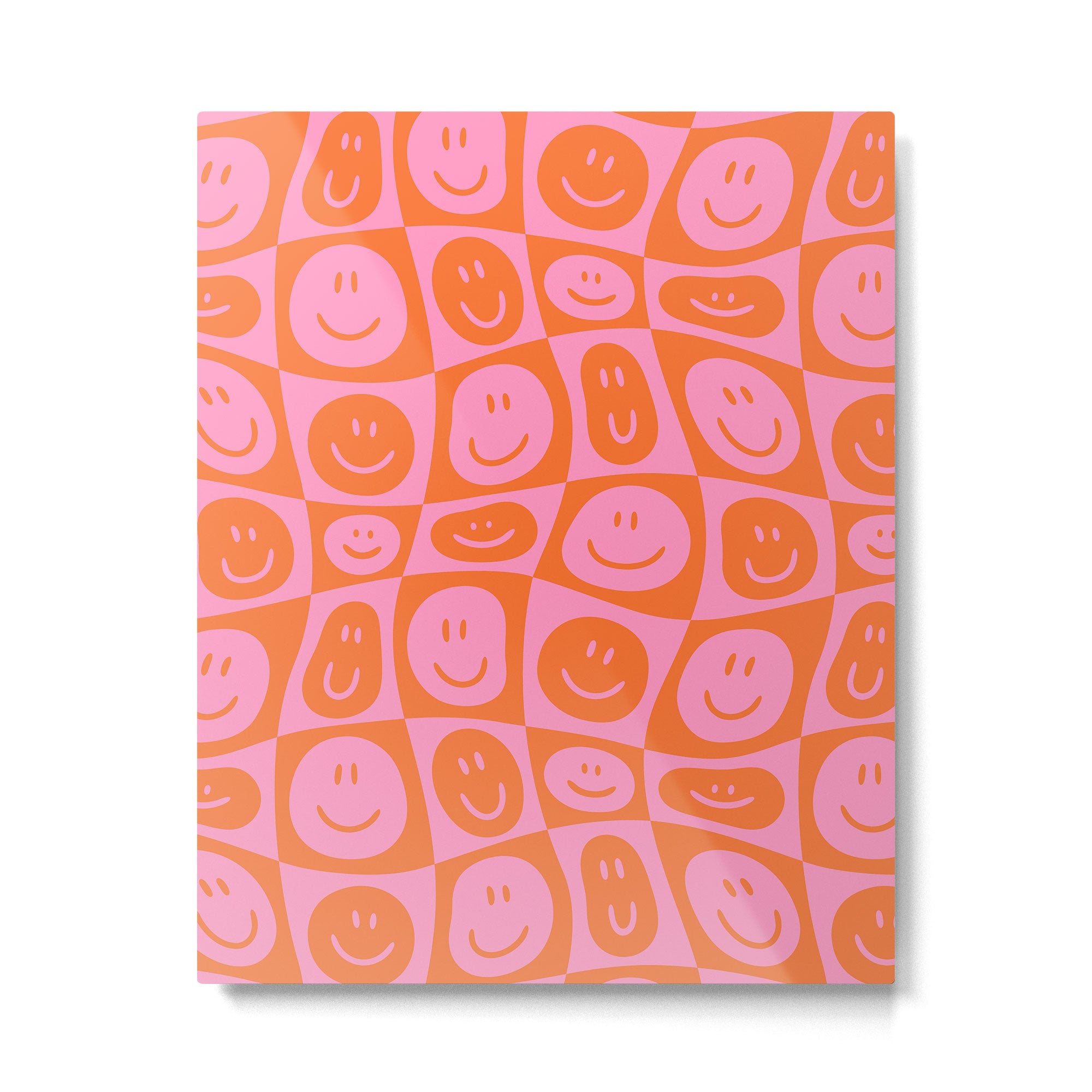 Retro happy face checkered pattern Metal Print Gallery Image 6