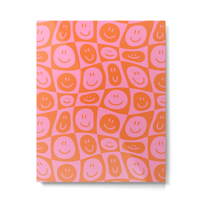 Retro happy face checkered pattern Metal Print Gallery Image 1