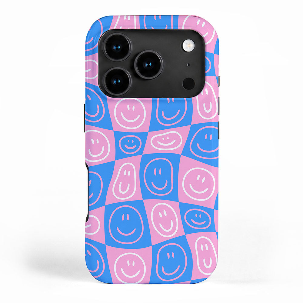 Retro happy face checkered pattern iPhone Case Gallery Image 1